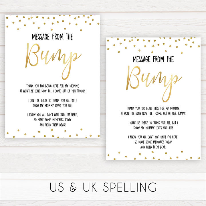 gold baby shower games, message from bump games, printable baby games, fun baby games, popular baby games, baby shower games, gold baby games, print baby games, gold baby shower