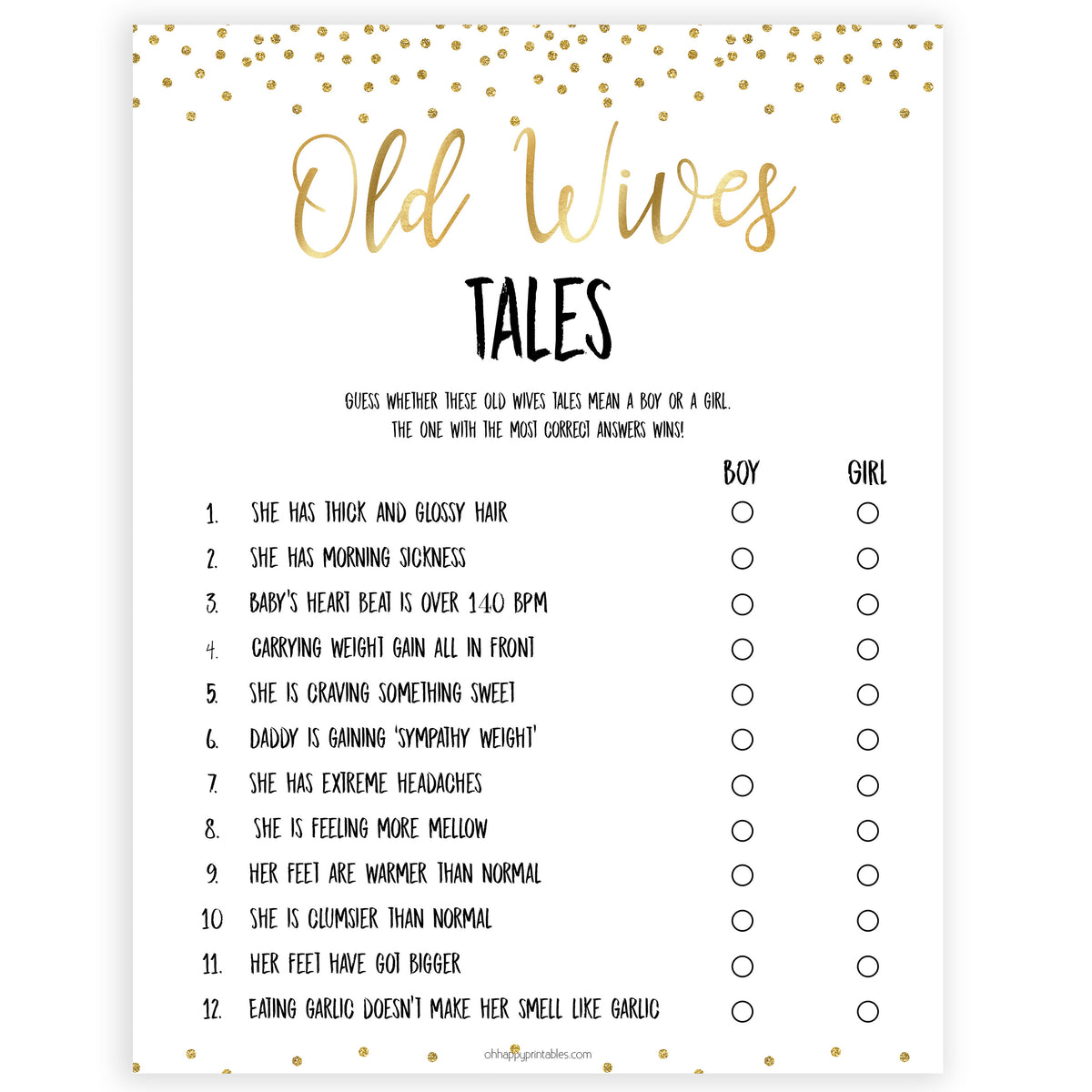 gold glitter baby games, old wives tales game, printable baby games, gold baby, old wives tale, top baby games