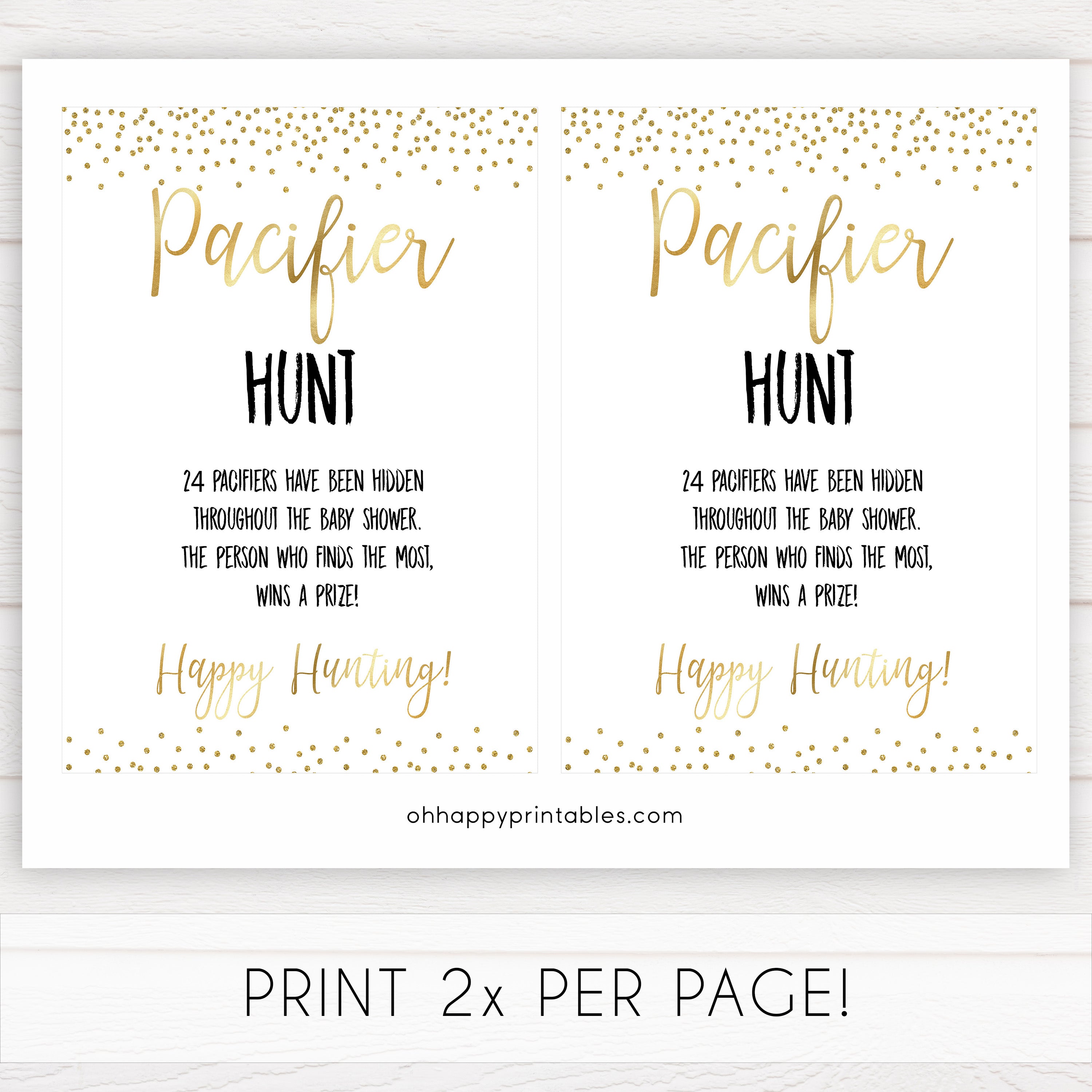 gold glitter pacifier hunt game, gold baby games, printable baby shower games, baby shower games, fun baby games, popular baby games
