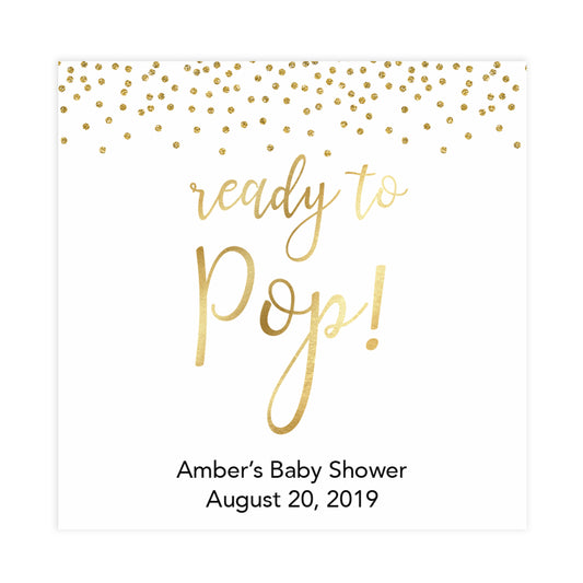 gold glitter ready to pop tag, printable ready to pop tag, editable baby tags, printable baby decor, gold glitter baby shower