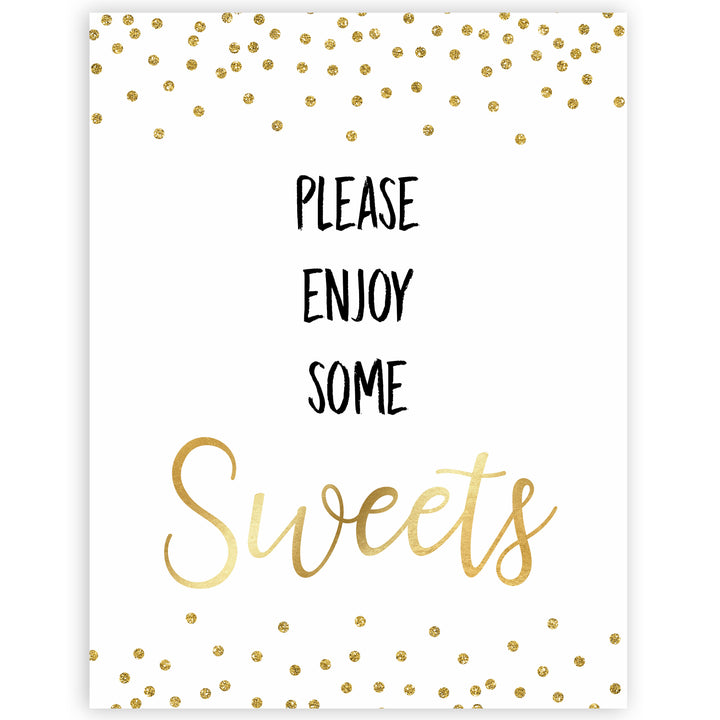 gold glitter baby signs, printable baby signs, sweets baby signs, drinks baby decor, gold baby decor, fun baby shower ideas