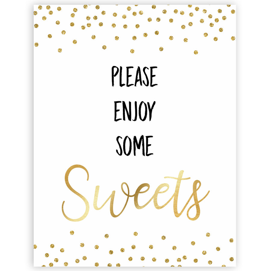 Sweets Sign - Gold Glitter Printable Baby Shower Signs – OhHappyPrintables