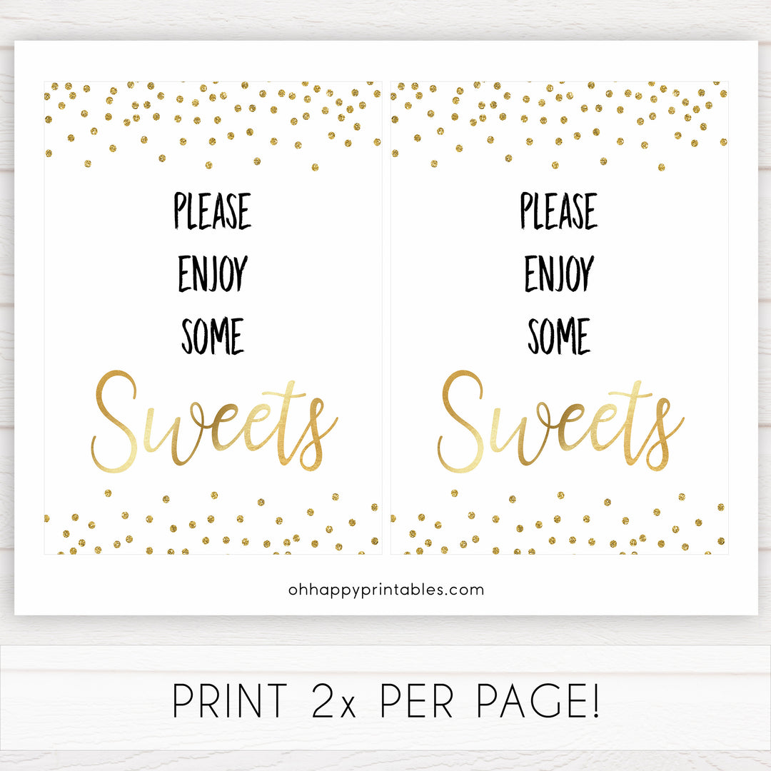 gold glitter baby signs, printable baby signs, sweets baby signs, drinks baby decor, gold baby decor, fun baby shower ideas