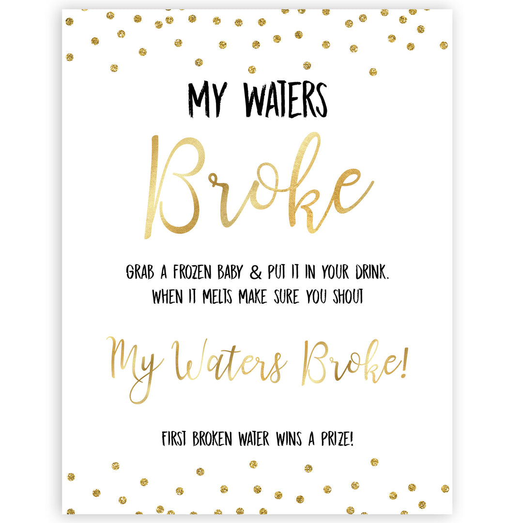 gold baby shower games, my waters broke games, printable baby games, fun baby games, popular baby games, baby shower games, gold baby games, print baby games, gold baby shower