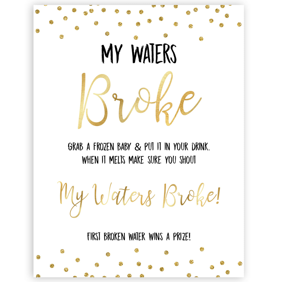 gold baby shower games, my waters broke games, printable baby games, fun baby games, popular baby games, baby shower games, gold baby games, print baby games, gold baby shower