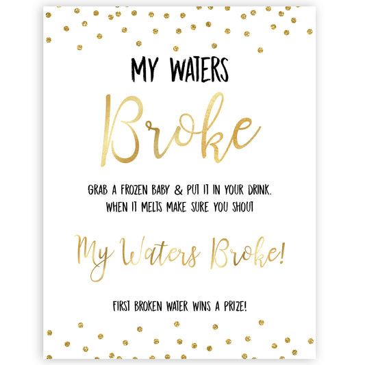 gold baby shower games, my waters broke games, printable baby games, fun baby games, popular baby games, baby shower games, gold baby games, print baby games, gold baby shower