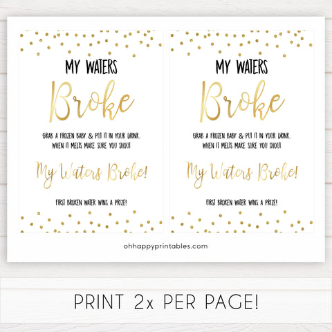 gold baby shower games, my waters broke games, printable baby games, fun baby games, popular baby games, baby shower games, gold baby games, print baby games, gold baby shower