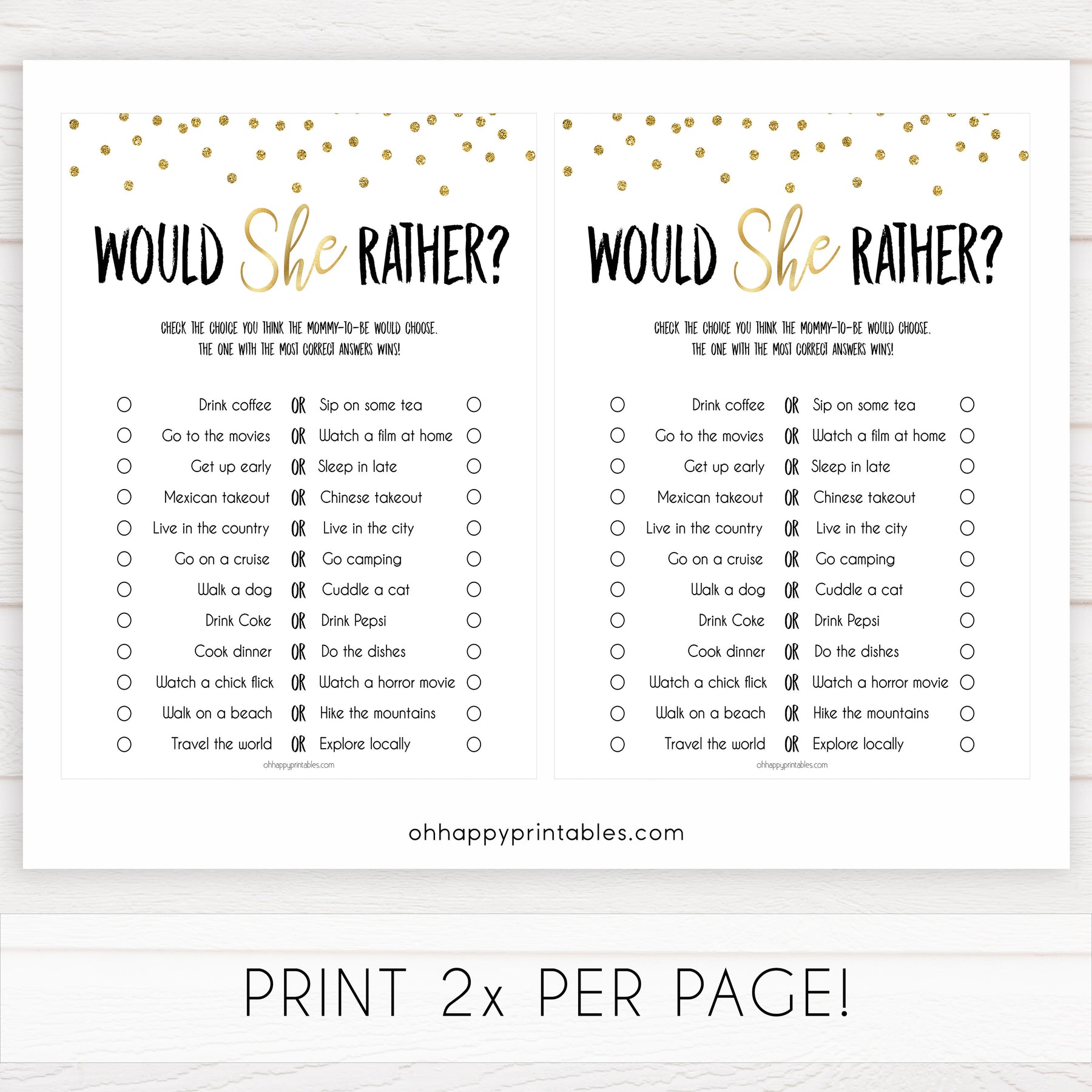 gold baby shower games, would she rather baby games, printable baby games, fun baby games, popular baby shower games