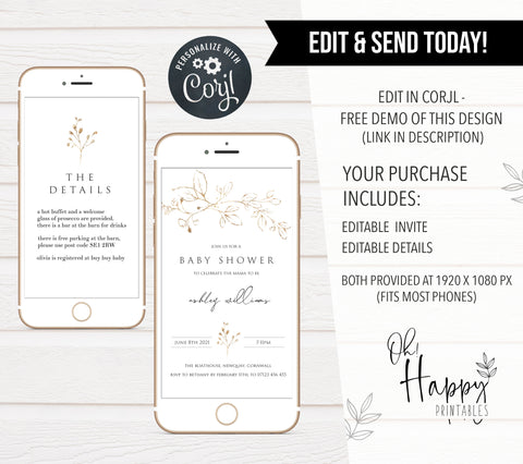 gold leaf baby shower theme, editable baby shower invitations, printable baby shower invitations, gold baby shower invites, gold baby shower mobile invites