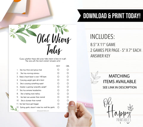 old wives tales, baby wives tales game, Printable baby shower games, botanical baby shower games, floral baby shower ideas, fun baby shower ideas