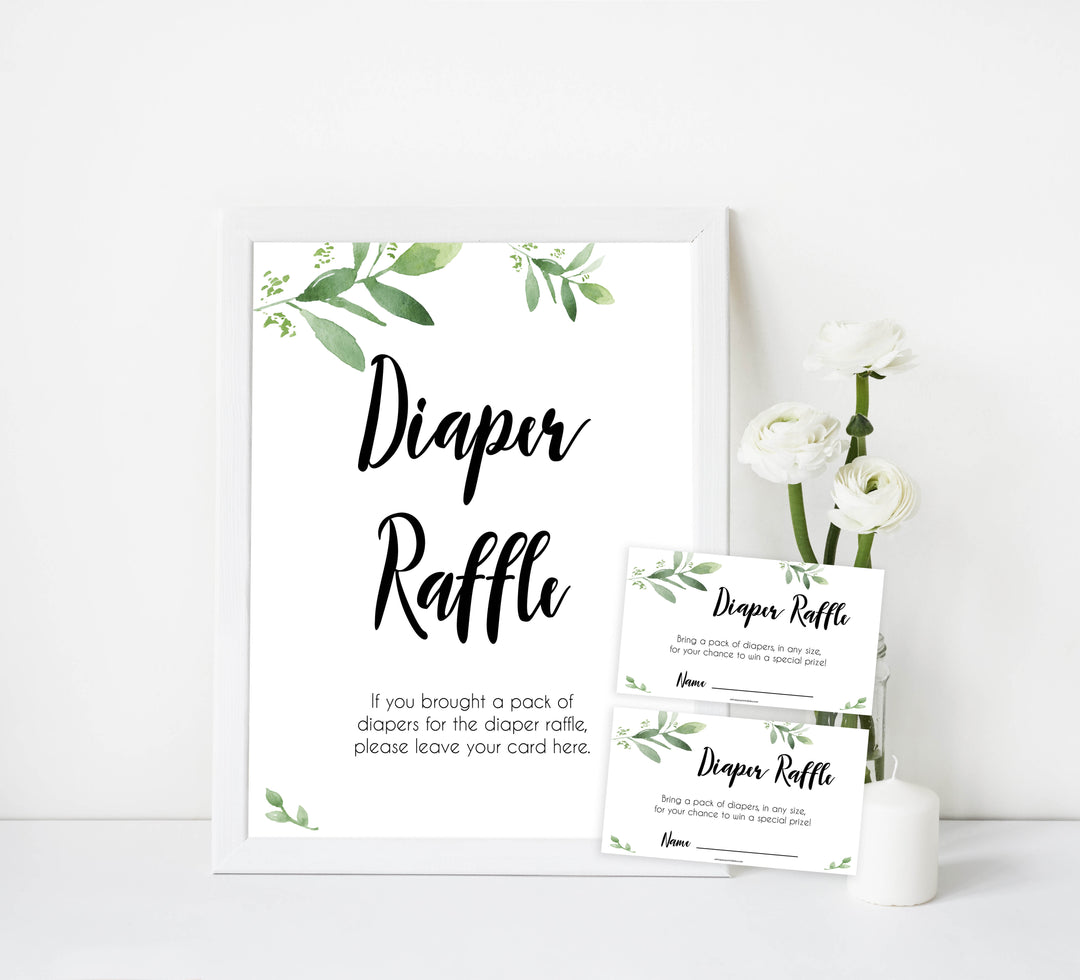 diaper raffle game, Printable baby shower games, botanical baby shower games, floral baby shower ideas, fun baby shower ideas