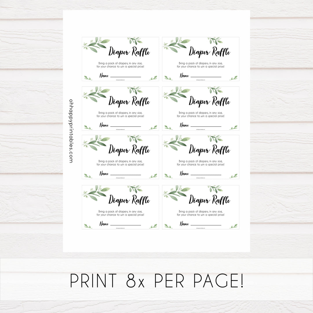 diaper raffle game, Printable baby shower games, botanical baby shower games, floral baby shower ideas, fun baby shower ideas