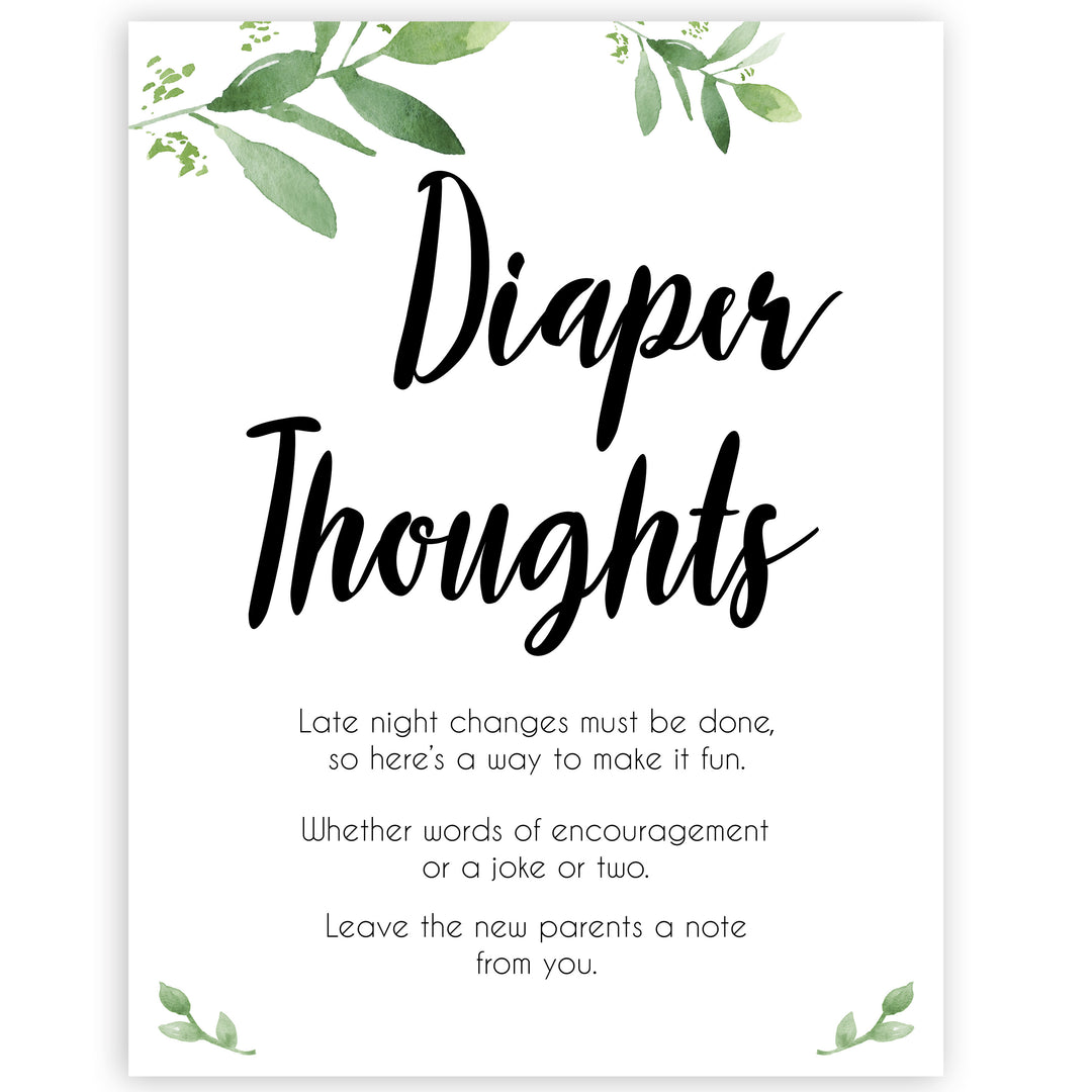 botanical diaper thoughts baby shower games, printable baby shower games, fun baby shower games, floral baby games