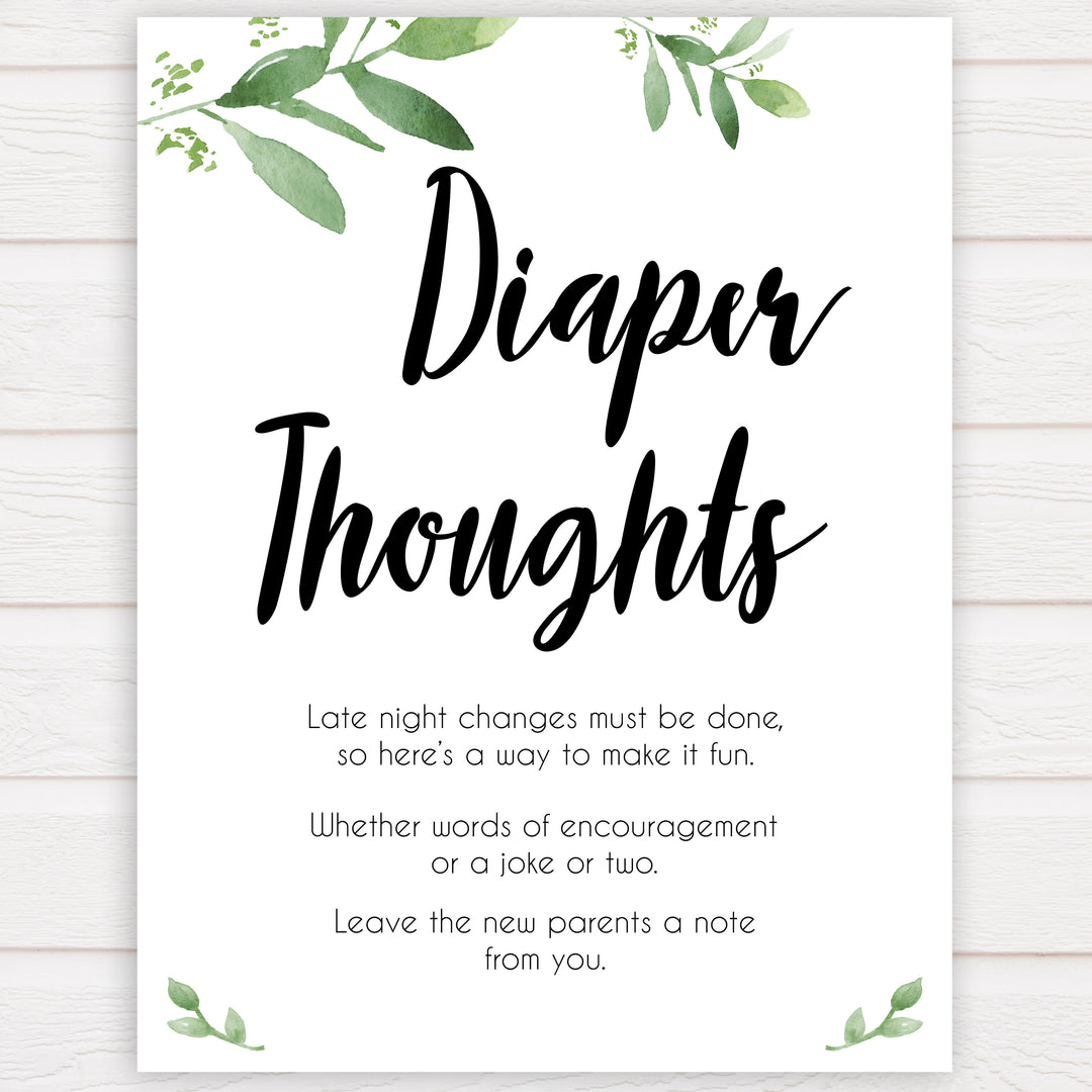 botanical diaper thoughts baby shower games, printable baby shower games, fun baby shower games, floral baby games