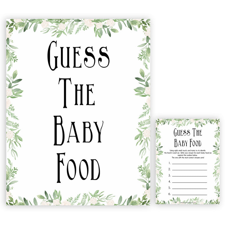 Green Leaf Baby Shower Guess The Baby Food, Printable Baby Shower Games, Guess The Baby Food, Baby Shower Games, Guess The Baby Food, printable baby games, fun baby games, popular baby games