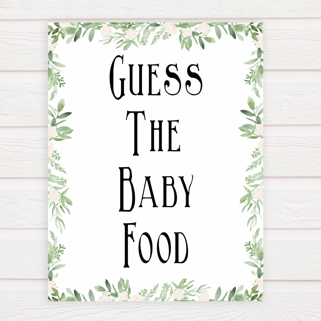 Green Leaf Baby Shower Guess The Baby Food, Printable Baby Shower Games, Guess The Baby Food, Baby Shower Games, Guess The Baby Food, printable baby games, fun baby games, popular baby games
