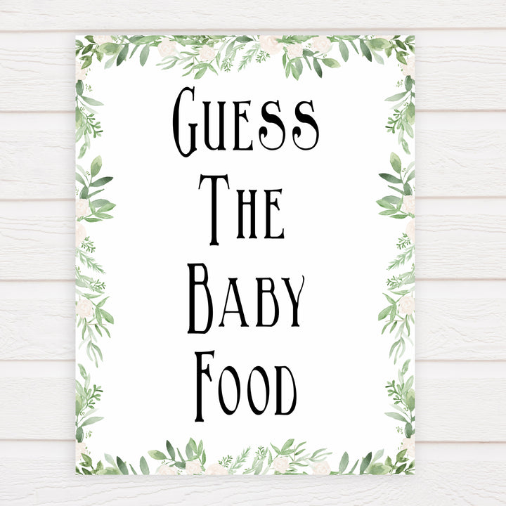 Green Leaf Baby Shower Guess The Baby Food, Printable Baby Shower Games, Guess The Baby Food, Baby Shower Games, Guess The Baby Food, printable baby games, fun baby games, popular baby games