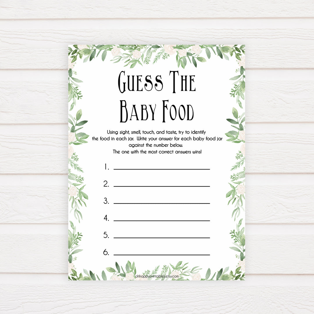 Green Leaf Baby Shower Guess The Baby Food, Printable Baby Shower Games, Guess The Baby Food, Baby Shower Games, Guess The Baby Food, printable baby games, fun baby games, popular baby games