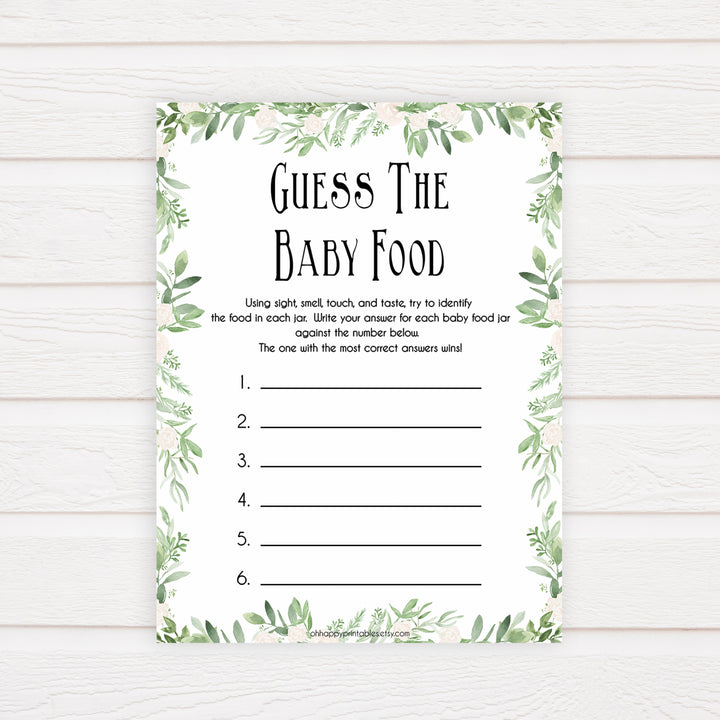 Green Leaf Baby Shower Guess The Baby Food, Printable Baby Shower Games, Guess The Baby Food, Baby Shower Games, Guess The Baby Food, printable baby games, fun baby games, popular baby games