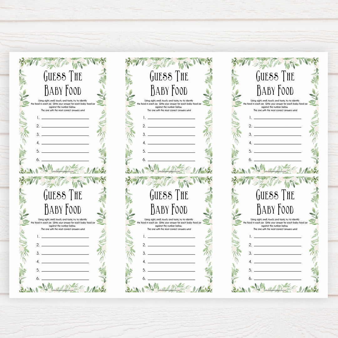 Green Leaf Baby Shower Guess The Baby Food, Printable Baby Shower Games, Guess The Baby Food, Baby Shower Games, Guess The Baby Food, printable baby games, fun baby games, popular baby games