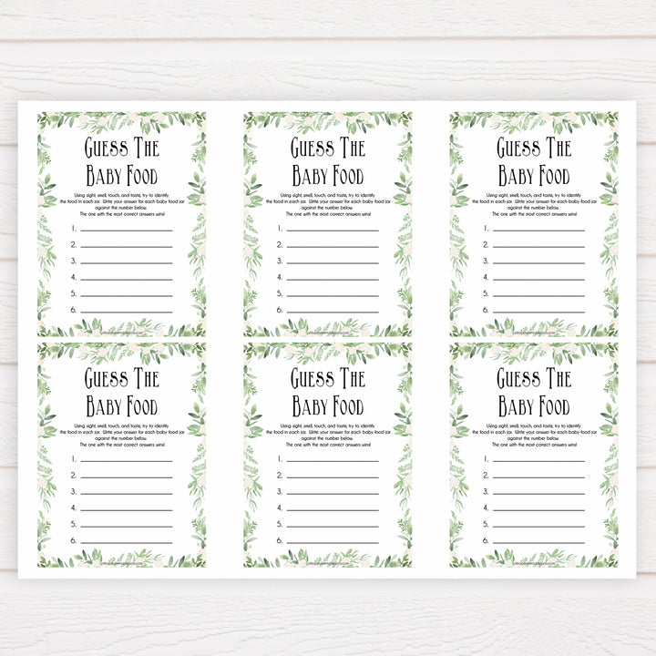 Green Leaf Baby Shower Guess The Baby Food, Printable Baby Shower Games, Guess The Baby Food, Baby Shower Games, Guess The Baby Food, printable baby games, fun baby games, popular baby games