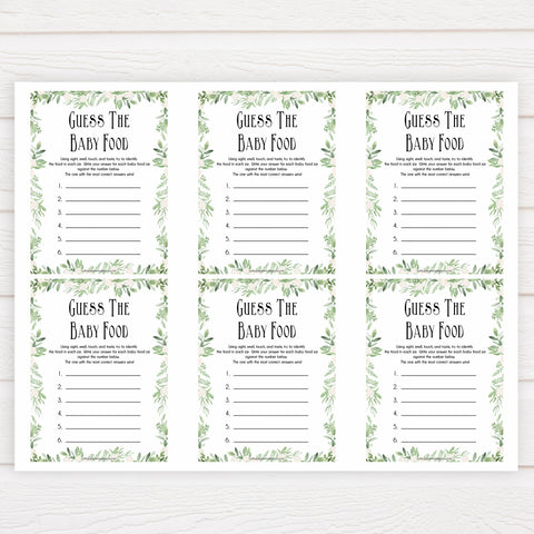 Green Leaf Baby Shower Guess The Baby Food, Printable Baby Shower Games, Guess The Baby Food, Baby Shower Games, Guess The Baby Food, printable baby games, fun baby games, popular baby games