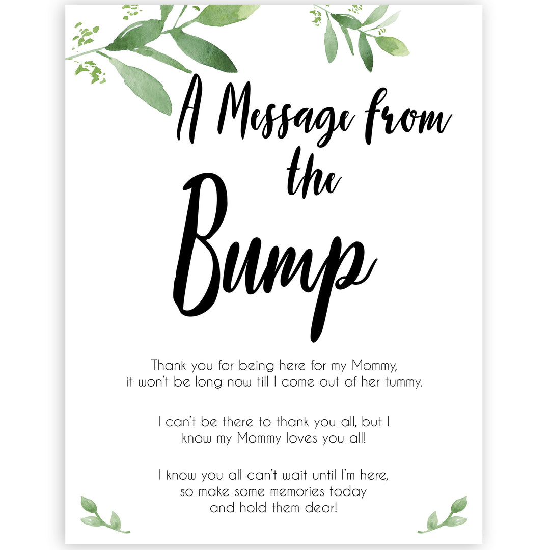 botanical message from bump baby shower sign, printable baby shower games, fun baby shower games