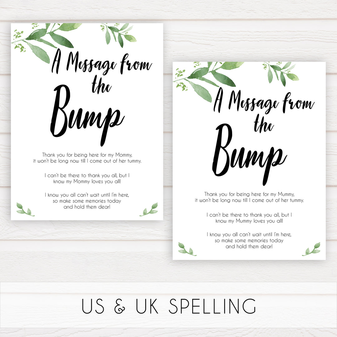 botanical message from bump baby shower sign, printable baby shower games, fun baby shower games