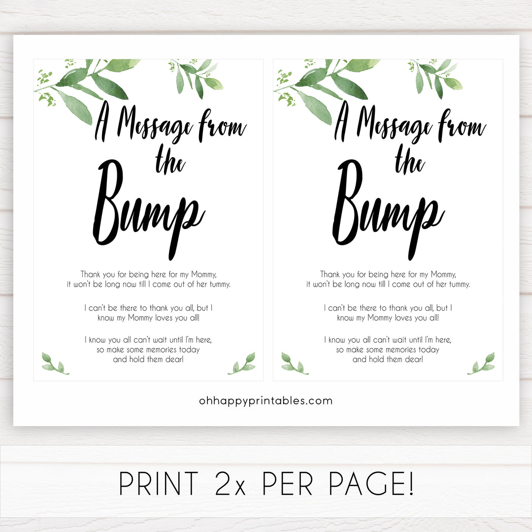 botanical message from bump baby shower sign, printable baby shower games, fun baby shower games