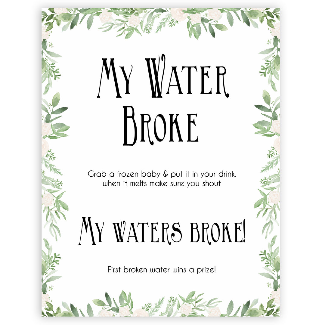 Green Leafl Waters Broke Game, Printable Baby Shower Games, Green Waters Broke Baby Game, My Waters Broke Game, Leaf Baby Shower Games, fun baby shower games, popular baby shower games