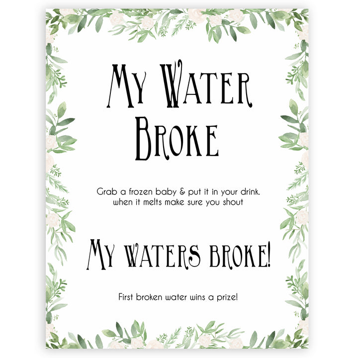 Green Leafl Waters Broke Game, Printable Baby Shower Games, Green Waters Broke Baby Game, My Waters Broke Game, Leaf Baby Shower Games, fun baby shower games, popular baby shower games