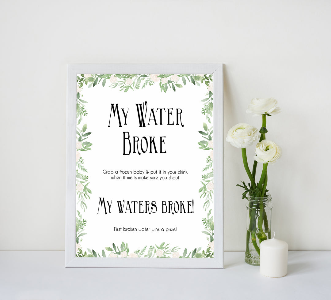 Green Leafl Waters Broke Game, Printable Baby Shower Games, Green Waters Broke Baby Game, My Waters Broke Game, Leaf Baby Shower Games, fun baby shower games, popular baby shower games
