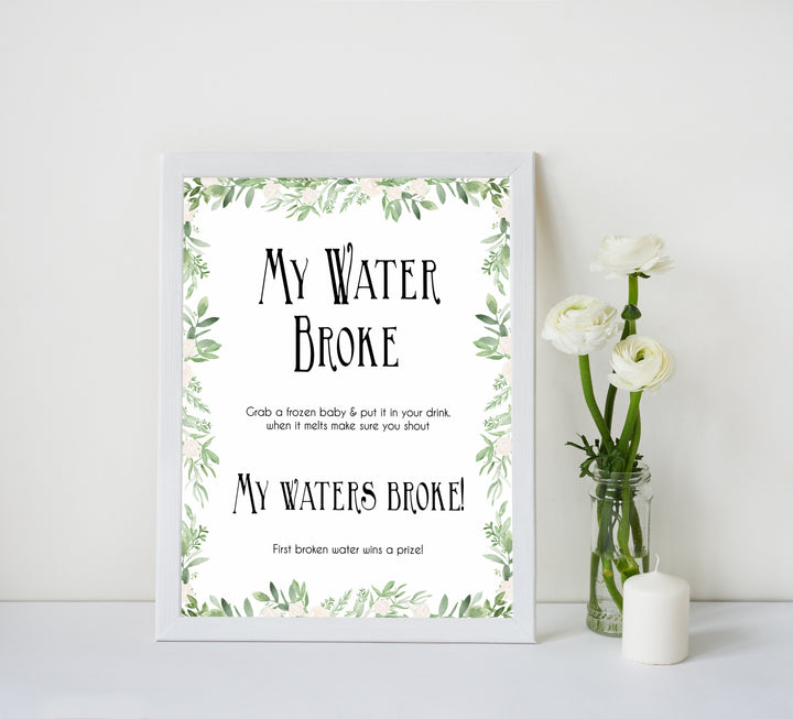 Green Leafl Waters Broke Game, Printable Baby Shower Games, Green Waters Broke Baby Game, My Waters Broke Game, Leaf Baby Shower Games, fun baby shower games, popular baby shower games