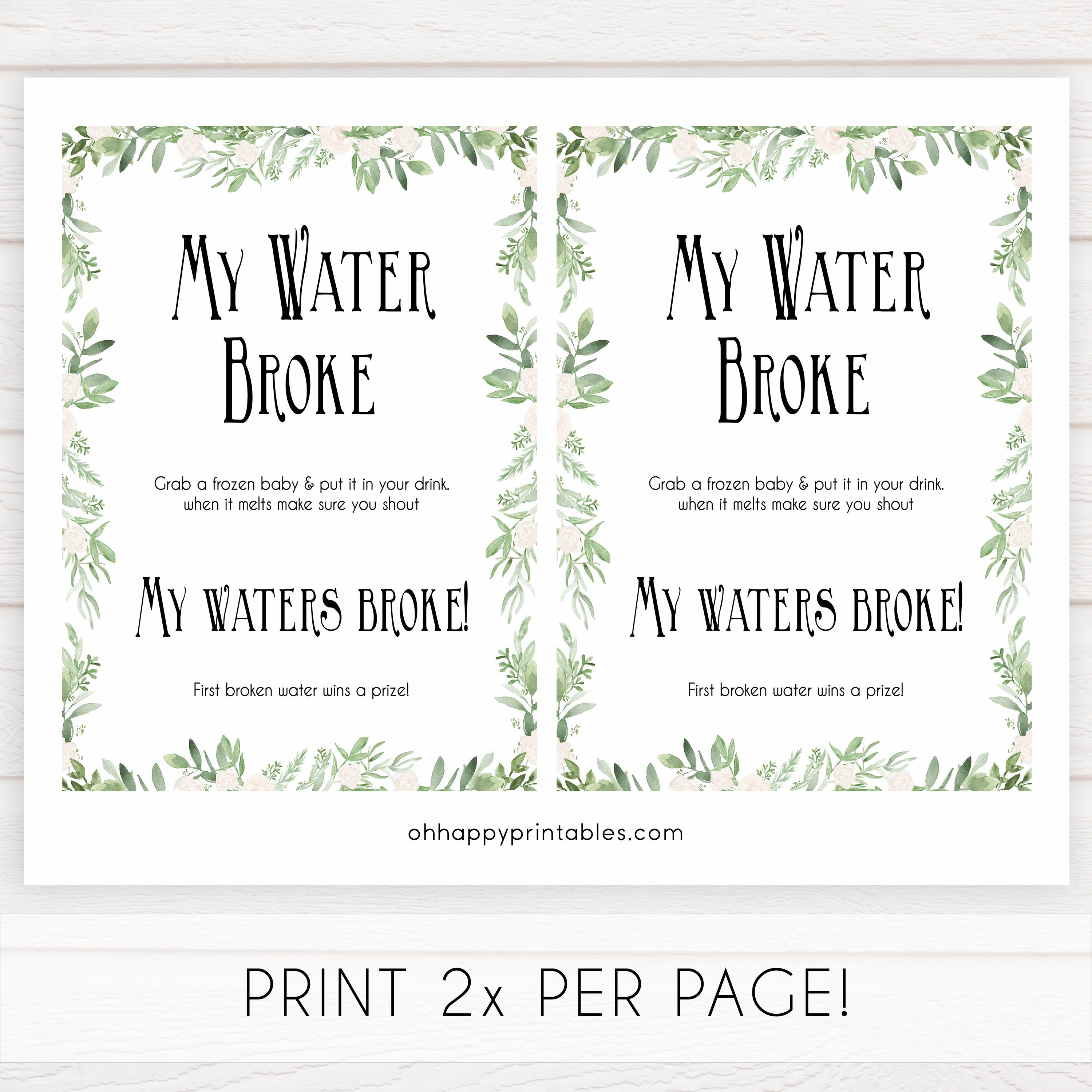 Green Leafl Waters Broke Game, Printable Baby Shower Games, Green Waters Broke Baby Game, My Waters Broke Game, Leaf Baby Shower Games, fun baby shower games, popular baby shower games