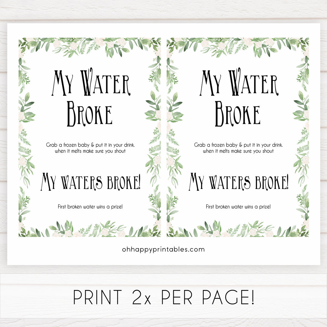Green Leafl Waters Broke Game, Printable Baby Shower Games, Green Waters Broke Baby Game, My Waters Broke Game, Leaf Baby Shower Games, fun baby shower games, popular baby shower games
