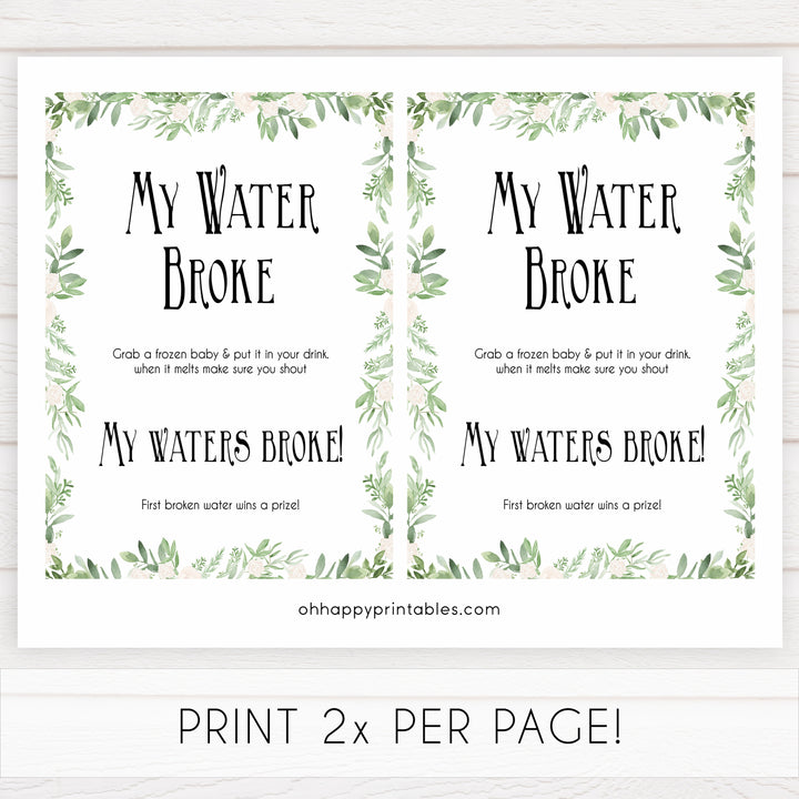 Green Leafl Waters Broke Game, Printable Baby Shower Games, Green Waters Broke Baby Game, My Waters Broke Game, Leaf Baby Shower Games, fun baby shower games, popular baby shower games
