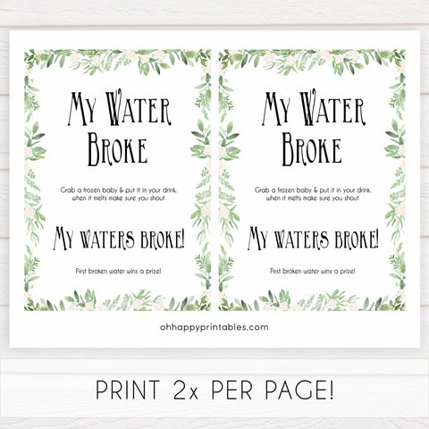 Green Leafl Waters Broke Game, Printable Baby Shower Games, Green Waters Broke Baby Game, My Waters Broke Game, Leaf Baby Shower Games, fun baby shower games, popular baby shower games