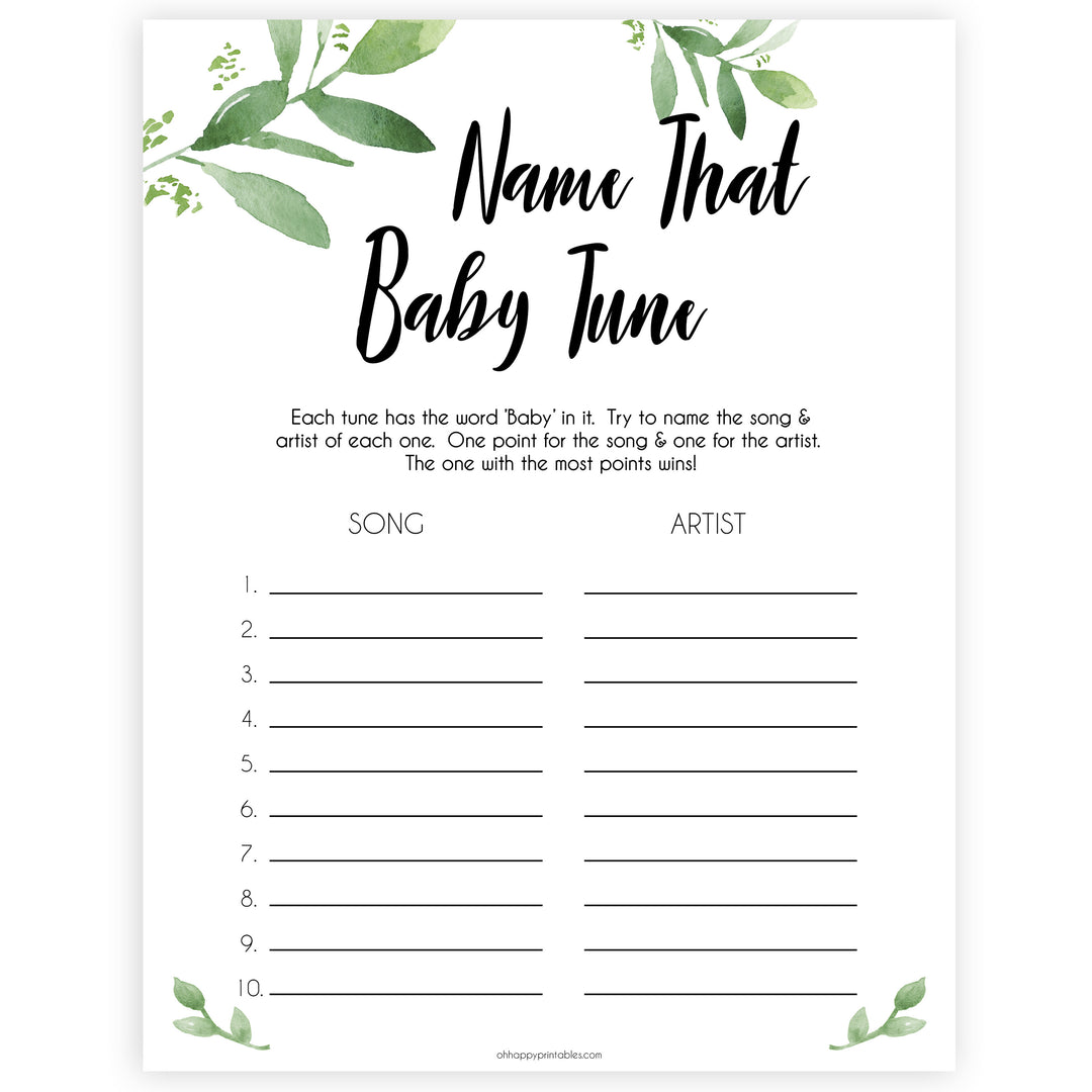 botanical name that baby tune game, printable baby games, baby shower games, fun baby games, popular baby games