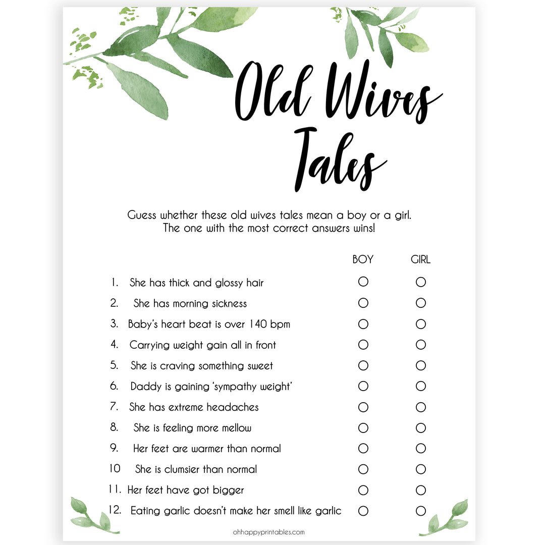 old wives tales, baby wives tales game, Printable baby shower games, botanical baby shower games, floral baby shower ideas, fun baby shower ideas