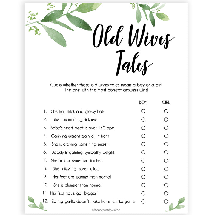 old wives tales, baby wives tales game, Printable baby shower games, botanical baby shower games, floral baby shower ideas, fun baby shower ideas