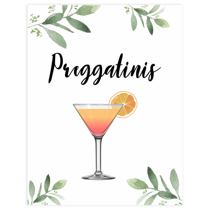 preggatinis baby shower signs, printable baby shower signs, botanical baby shower decor, floral baby table signs