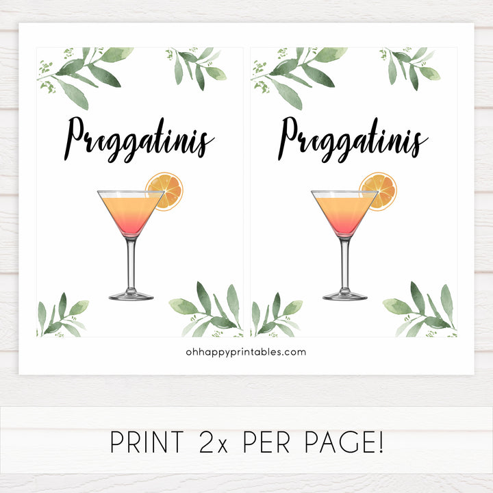 preggatinis baby shower signs, printable baby shower signs, botanical baby shower decor, floral baby table signs