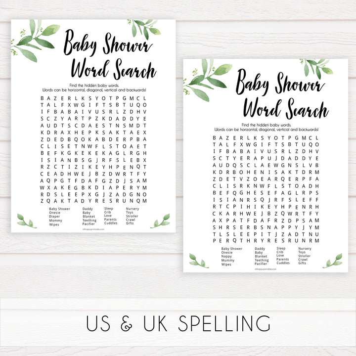 botanical baby games, word search baby game, floral baby shower, word search, printable baby games, top 10 baby games, popular baby games