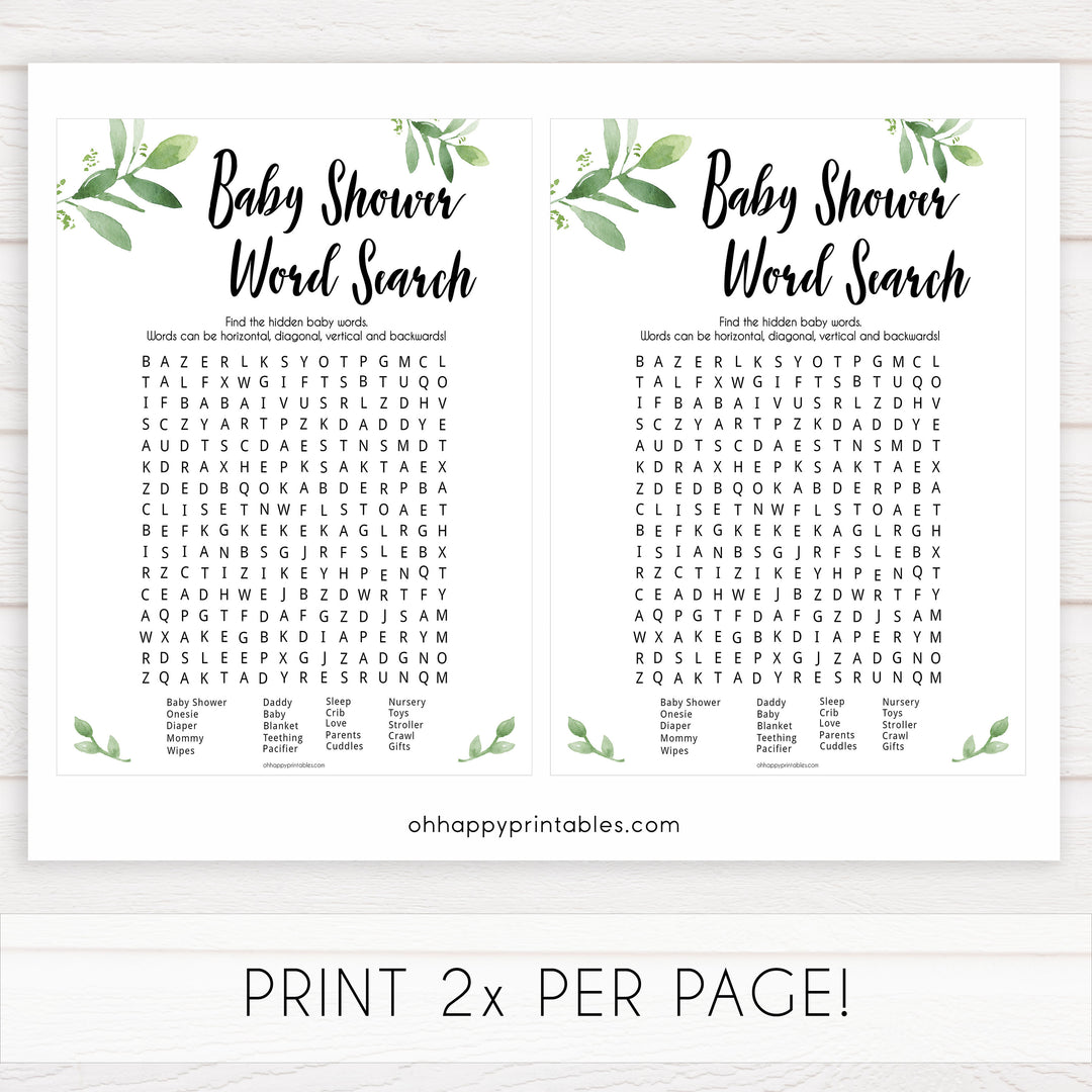 botanical baby games, word search baby game, floral baby shower, word search, printable baby games, top 10 baby games, popular baby games