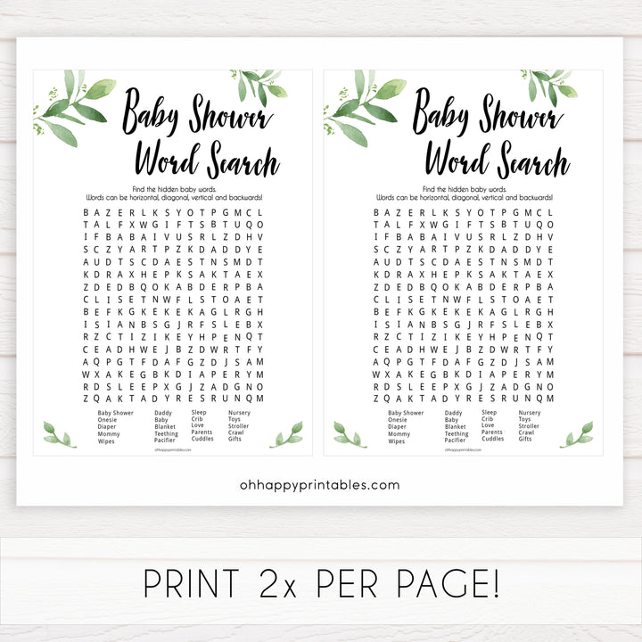 botanical baby games, word search baby game, floral baby shower, word search, printable baby games, top 10 baby games, popular baby games