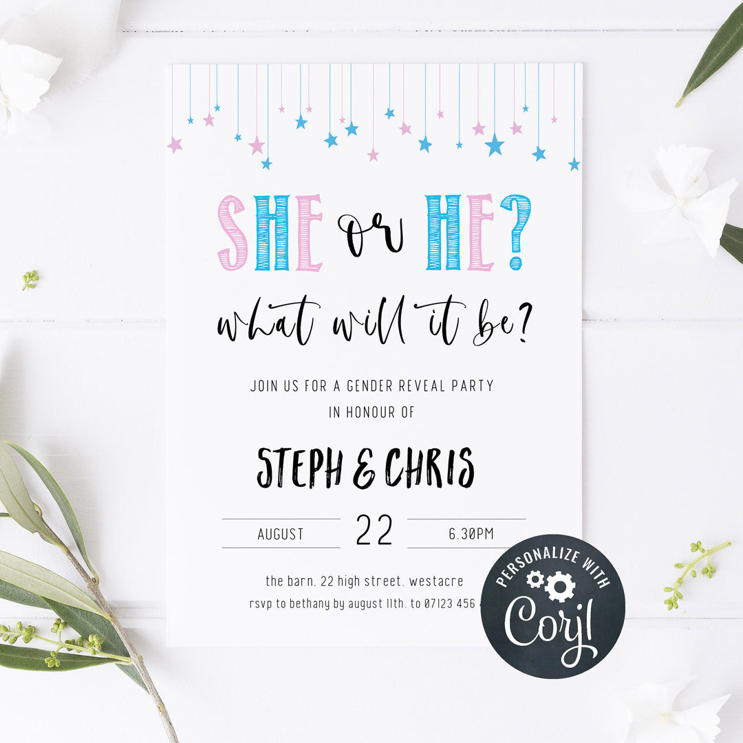 editable gender reveal baby shower invitations, printable gender reveal invitations, gender reveal baby shower invitations