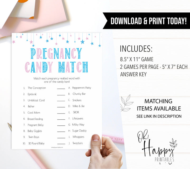 Gender reveal baby games, pregnancy candy match baby game, gender reveal shower, fun baby games, gender reveal ideas, popular baby games, best baby games, printable baby games, gender reveal baby games