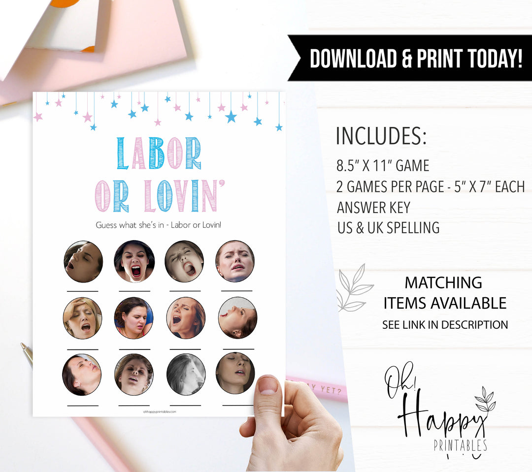 Gender reveal baby games, labor or lovin, labour or lovin, labor or porn baby game, gender reveal shower, fun baby games, gender reveal ideas, popular baby games, best baby games, printable baby games, gender reveal baby games