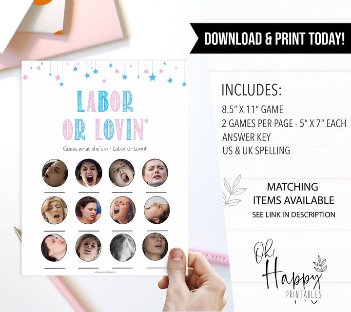 Gender reveal baby games, labor or lovin, labour or lovin, labor or porn baby game, gender reveal shower, fun baby games, gender reveal ideas, popular baby games, best baby games, printable baby games, gender reveal baby games