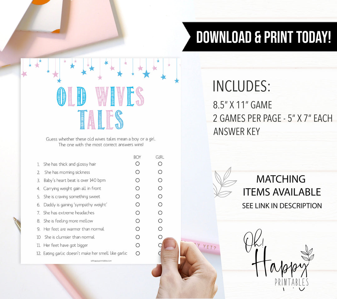 old wives tales baby shower game, printable baby shower games, gender reveal baby game
